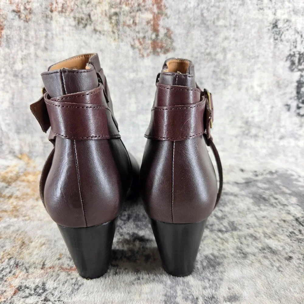 Vionic Upright Trinity Ankle Boots Womens 10 Dark Brown Leather Buckle Strap